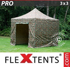 Tente pliante 3x3m Camouflage, avec 4 cotés