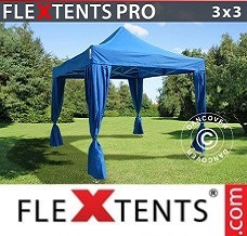 Tente pliante  3x3m Bleu, incl. 4 rideaux decoratifs
