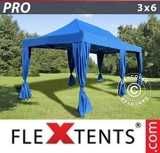 Tente pliante 3x6m Bleu, incl. 6 rideaux decoratifs