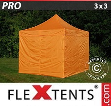Tente pliante 3x3m Orange, avec 4 cotés